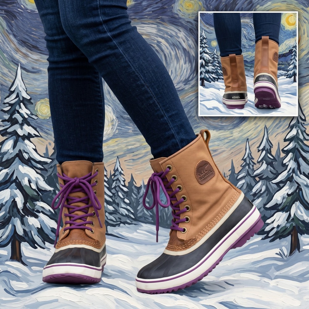 SOREL Women's 1964 Pac 2 Waterproof Canvas Duck Boots Purple Laces Size 7